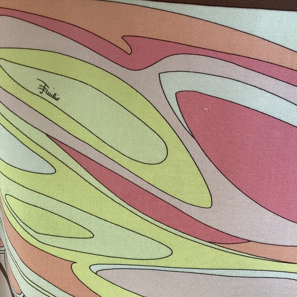 Emilio Pucci Firenze 100% silk jersey tunic top cap sleeves yellow pink abstract - Picture 8 of 11